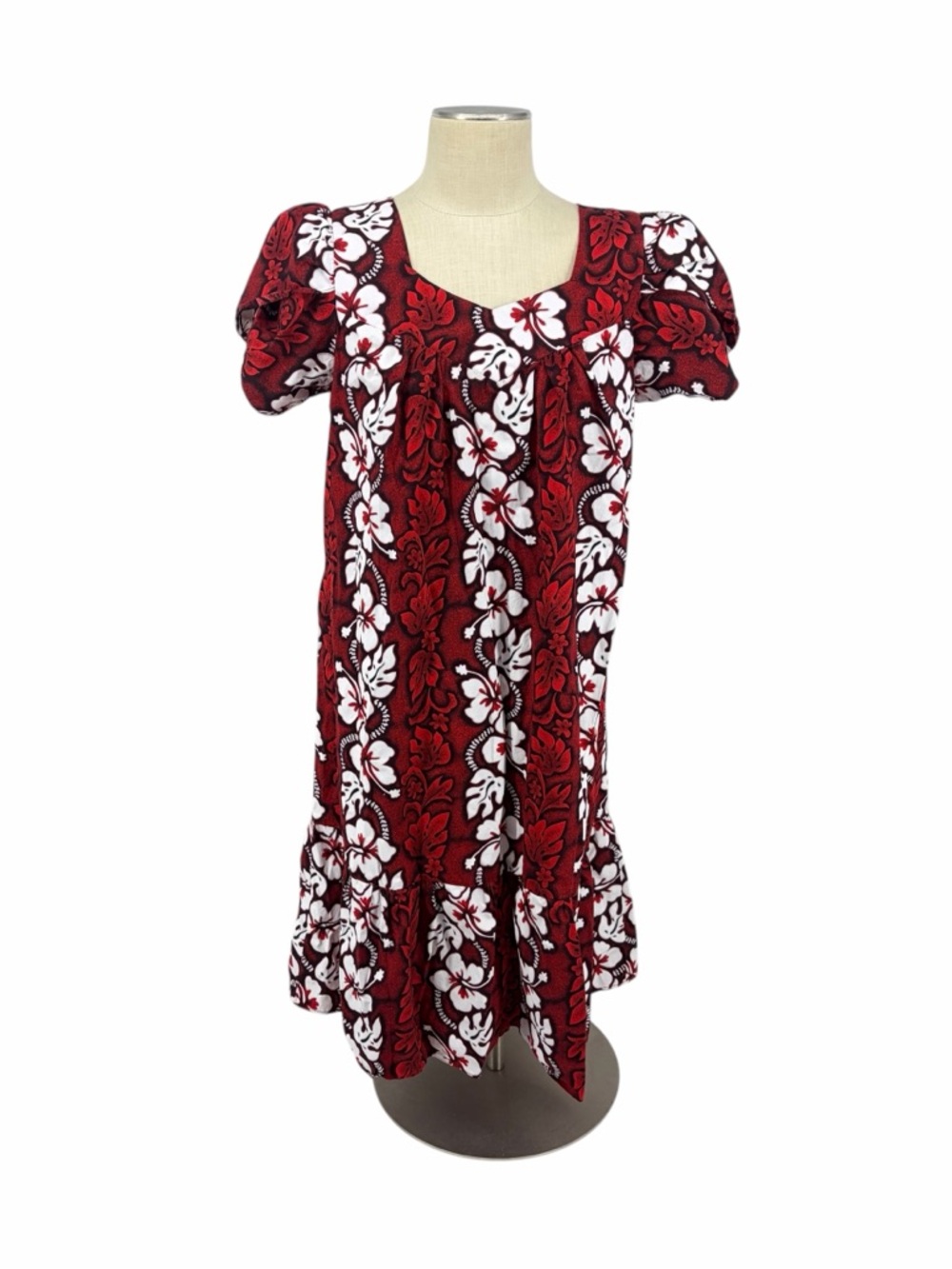 Mahalo Hawaii Red Floral Puff Sleeve Sundress Womens Mini Tropical Dress